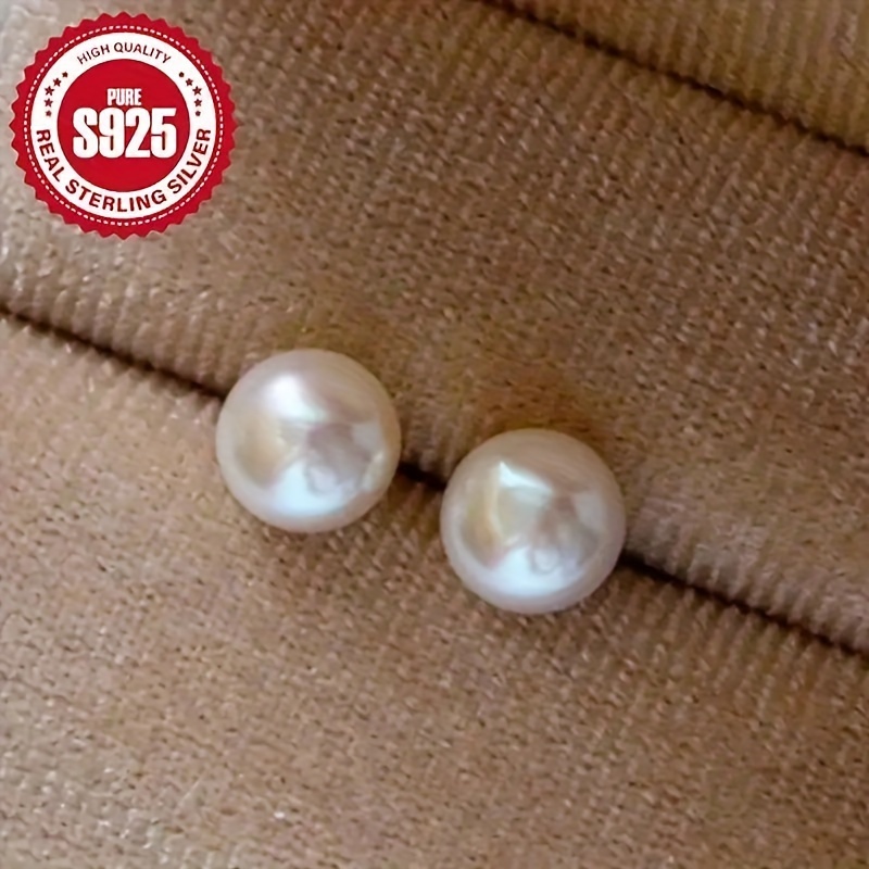 

Boucles d'oreilles clous en perle d' argentée S925 de 0.8g avec faible allergie 1 paire, Style rétro élégant, Cadeau , Cadeau idéal pour la Saint-Valentin et des Mères