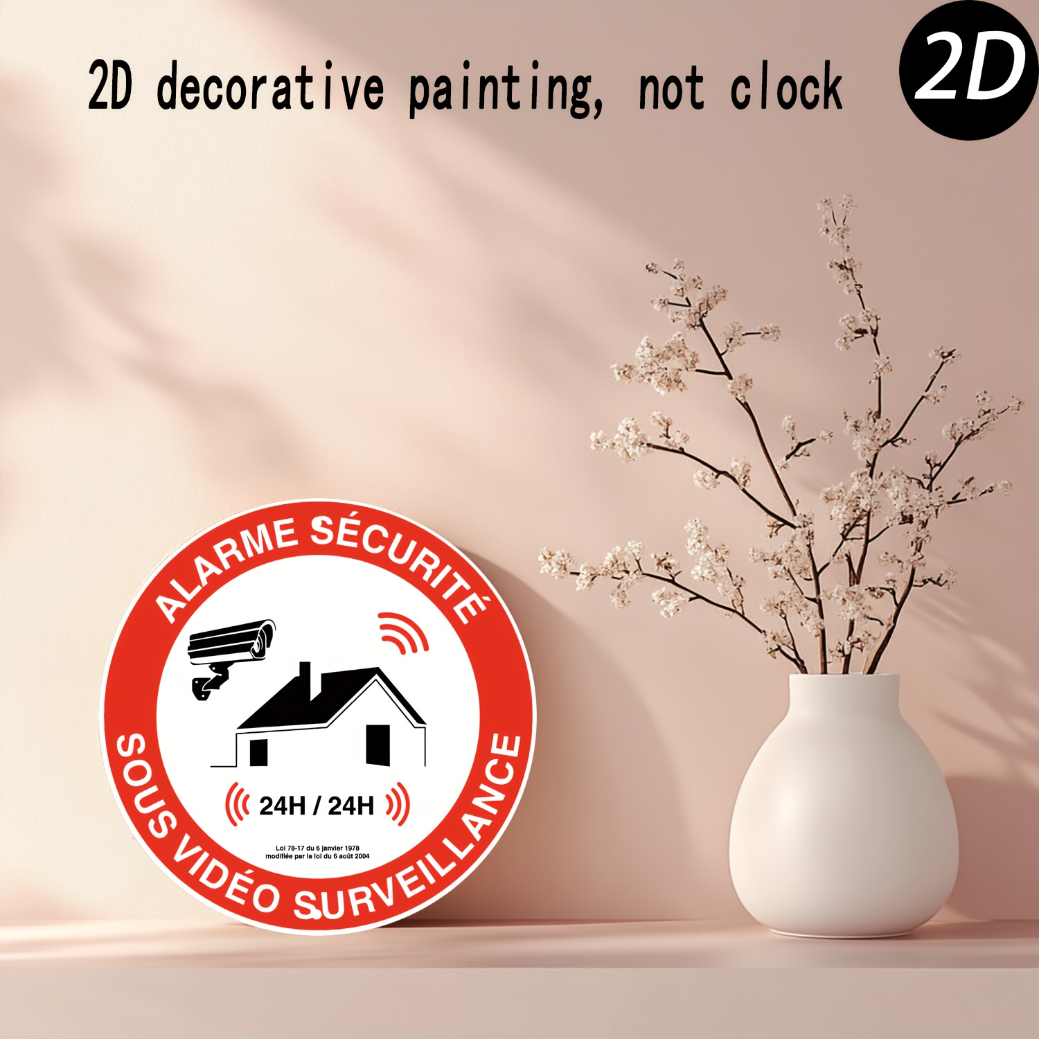 

2D 1pc, panneau rond en aluminium 2D, alarme de sécurité, adapté pour la décoration de /salon/chambre/bureau/cour/fête/festival, 8X8 pouces