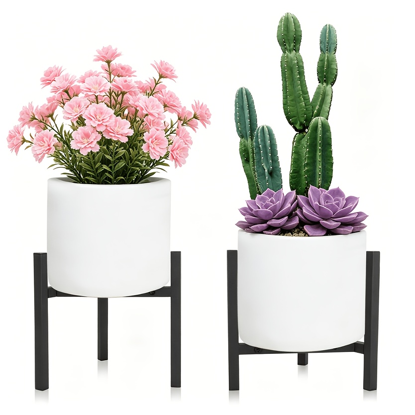 Image of Two-piece Modern Minimalist Wrought Iron Flower Pot Rack, Cactus Pot Heightening Display Stand, Indoor Floor Flower Stand, Small Potted Plant Heightening Shelf