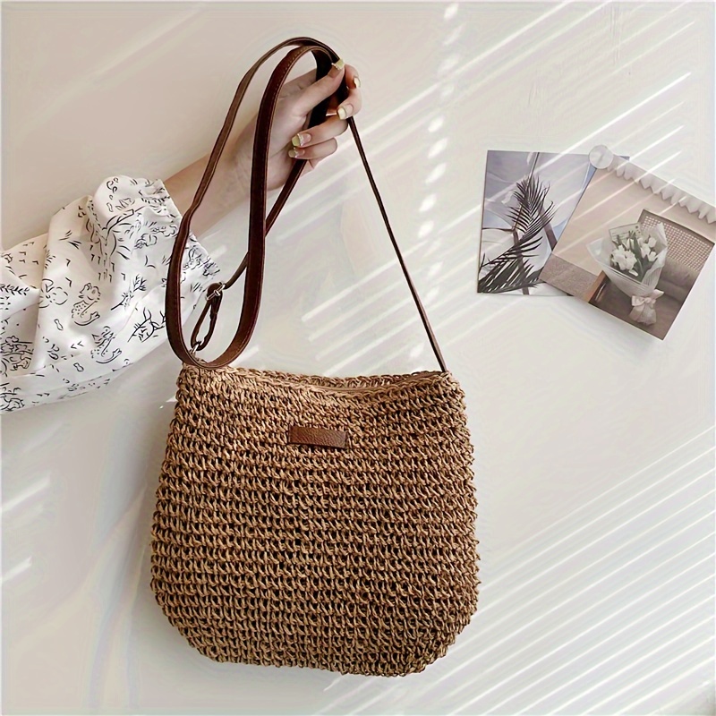 

Straw Woven Crossbody Bag, Summer Beach Shoulder Bag, Women's Casual Handbag & Purse For Travel