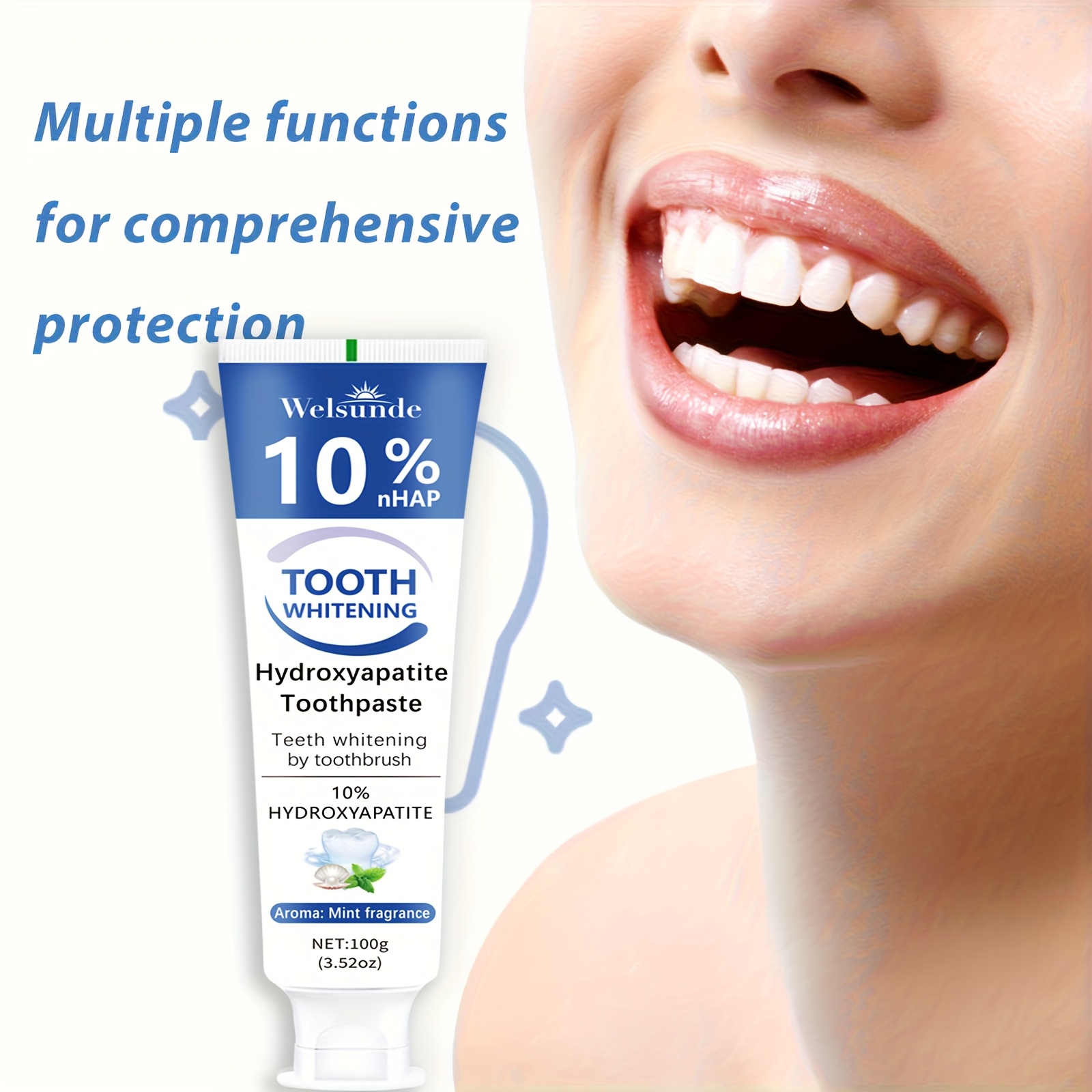 3pcs Hydroxyapatite toothpaste - Hydroxyapatite toothpaste, 10% hydroxyapatite tooth, peppermint essential oil deep cleaning paste, fresh breath strengthen dental care, basic cleaning, suitable for everyone