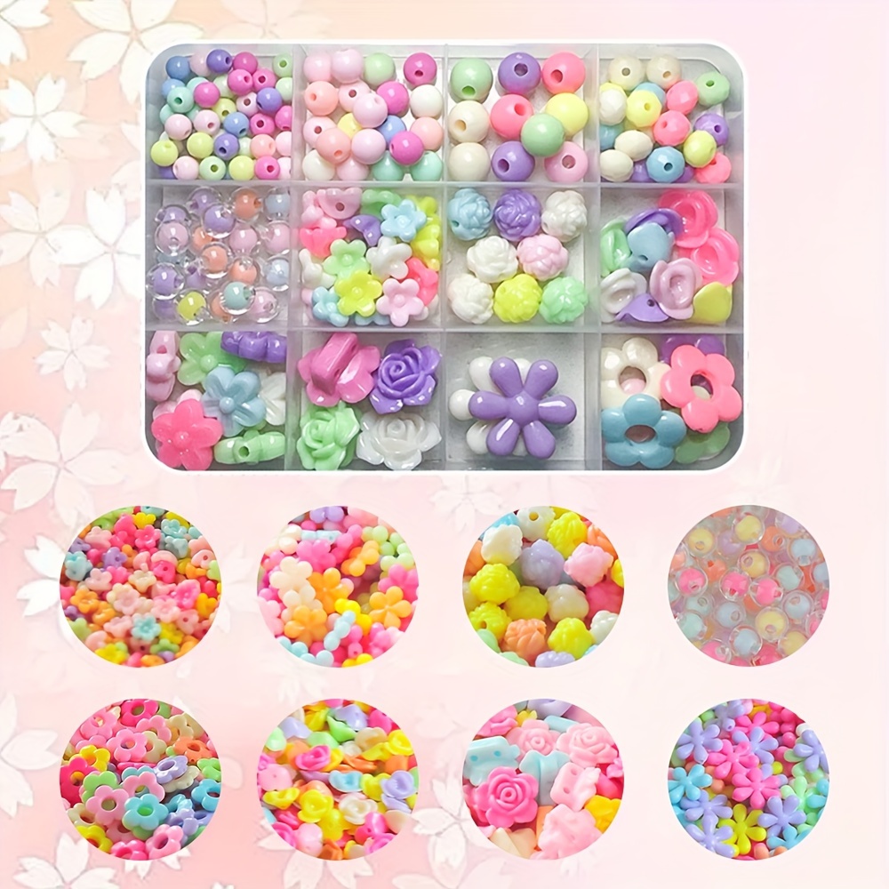 

180 Pcs Spring/summer Themed Macaron Color Flower Acrylic Beads Boxed Diy Chain Cross-stitch Bracelet Necklace Earrings Jewelry Making Supplies, Gift For Friends Who Enjoy Diy