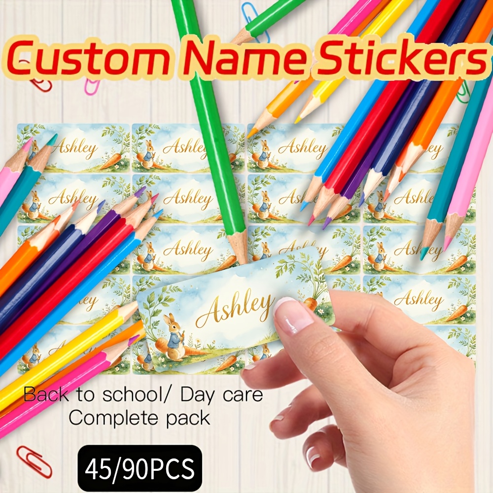 45/90pcs Cartoon Squirrel Custom Name Stickers for Back-to-School