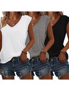 solid color short sleeve t shirt set with v neck three pieces