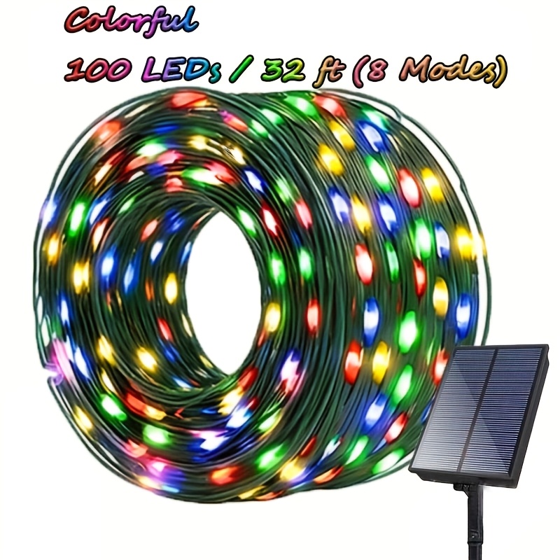 TEMU 104/68/32ft Solar String Light, Outdoor Ip44 Decorative Fairy Lights, 8 With Memory Function, Light Sensor, And Automatic , Ideal For Decorating