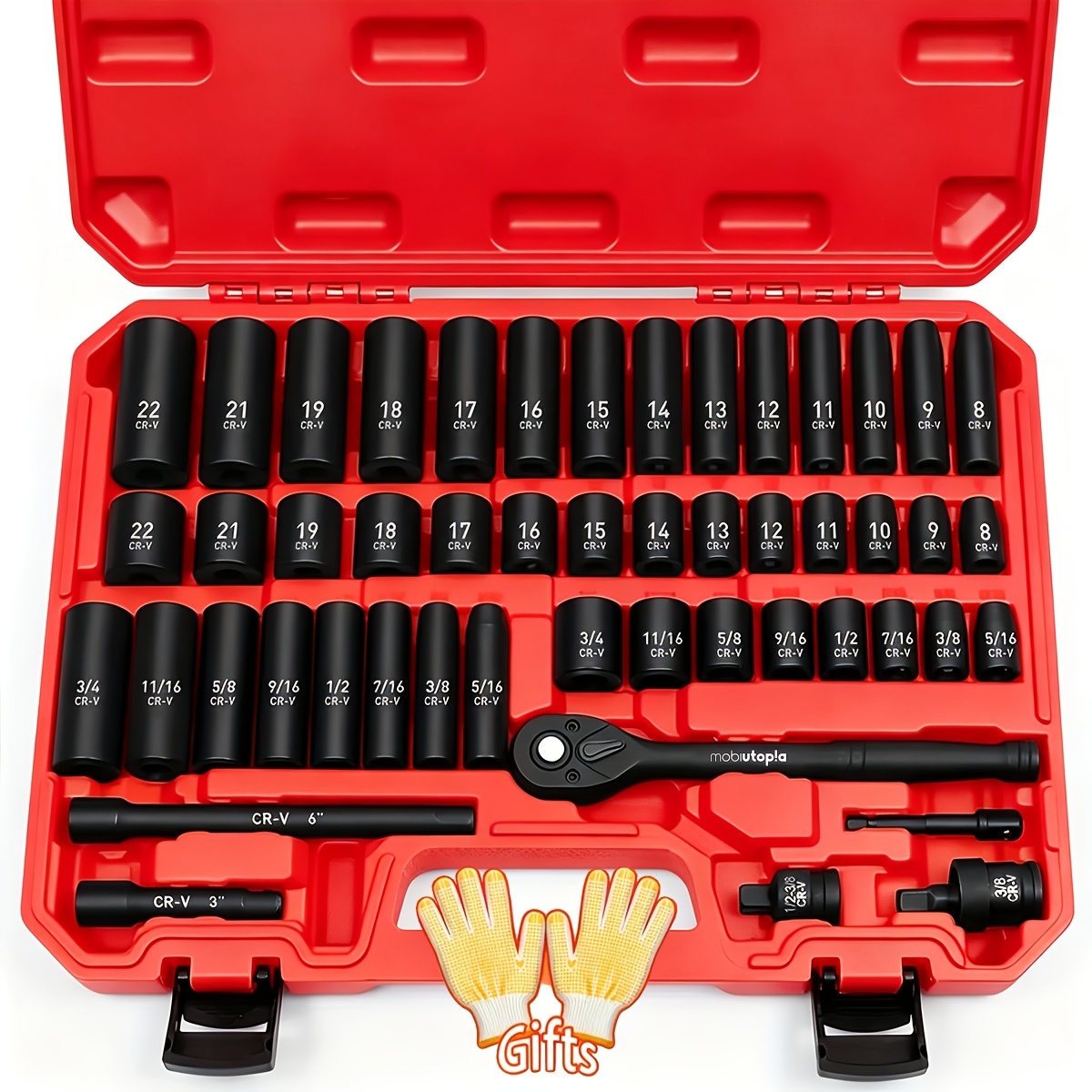 TEMU Available In 3 Colors - 50pcs Hexagonal Pneumatic Socket Set (complimentary Gloves): Imperial Reinforced Middle Fly Ratchet Impact Socket Repair