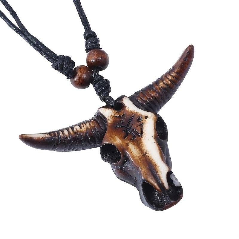 TEMU Collier en de sculptée à - , convient pour style western tribal, pendentif tête de en os de vache, non métallique pour tenue décontractée et