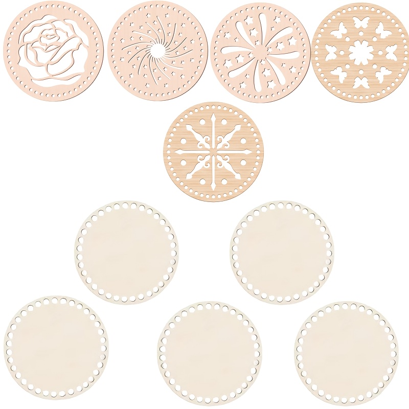 Image of 10pcs Diy Crochet Basket Set, Including Wooden Base And Lid - Apricot Color, Fantasy Theme - Handmade Creative Project Supplies (excluding Thread), Wallet Making Supplies, Diy Wallet Making
