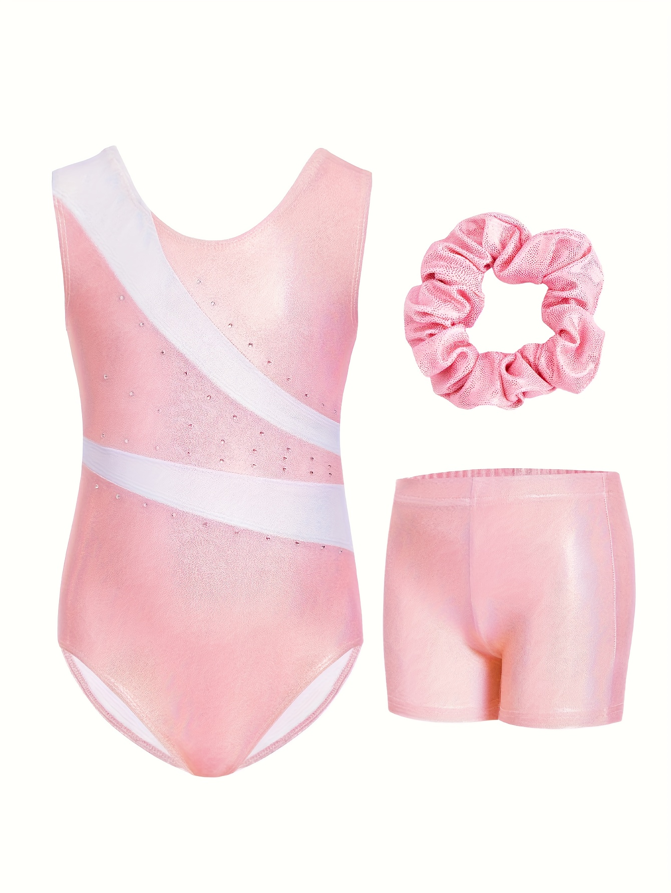 Artistiek gymnastiekpak voor meisjes, 5-delige set met mouwloze bodysuit, shorts, haarband, manchetten, pak voor gymnastiek, dans en optredens, 4-9 jaar, Lange mouwen, 140 cm