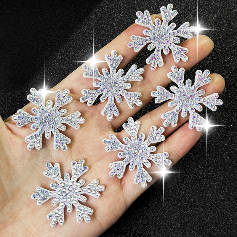 TEMU 6pcs Of Silvery Sparkling Snowflake Rhinestone Patches, Featuring A Silvery Diamond Snow Design, With Bead Embellishments For Sewing And