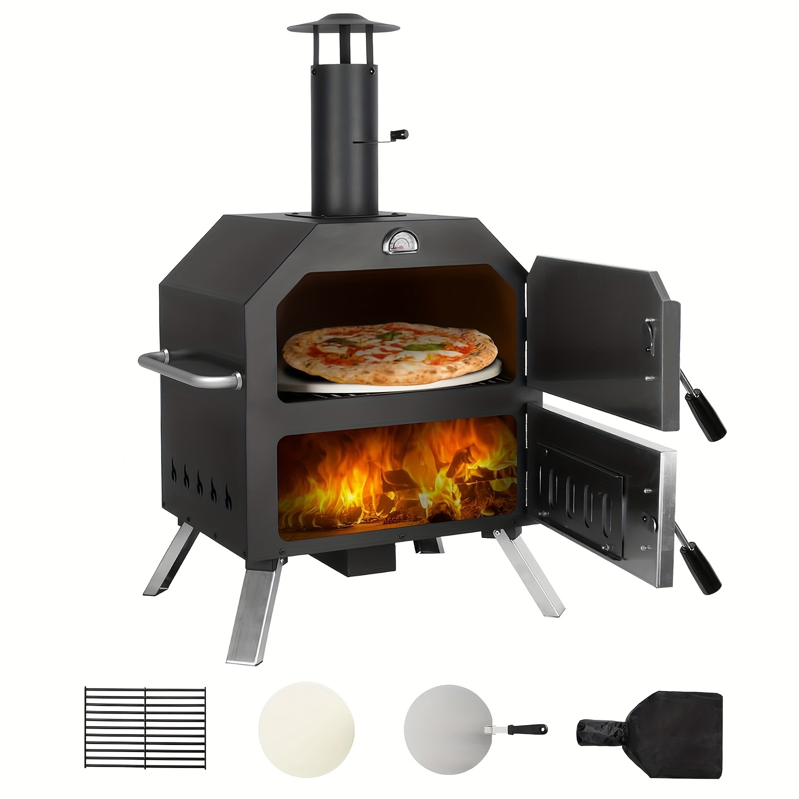 

Outdoor Pizza Oven Pizza Oven Portable Patio Ovens Included Pizza Stone, Pizza Peel, Fold-up Legs, Cover Cooking Rack For Camping Backyard Bbq