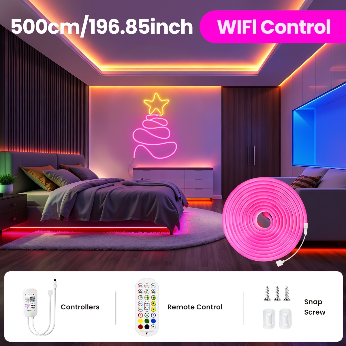 Image of 10m/5m Rgb Neon Led Strip With App And Remote Control, , Bt/wifi Version, Dimmable, Timer And Music Sync, Lamp For Rooms Party Decoration