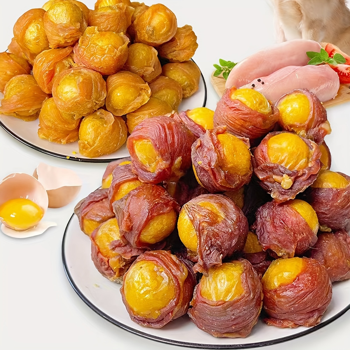 soft chew egg yolk wrapped in duck chicken dog treats for small medium large dogs     and egg yolk healthy     and rich in lecithin make the perfect positive reward training treats for dogs