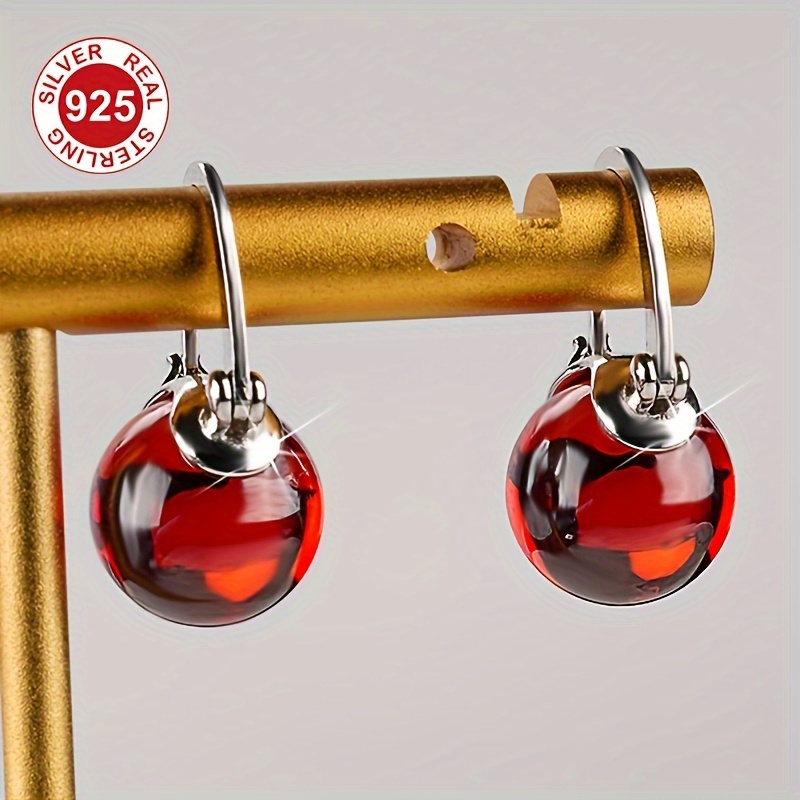

S925 Sterling Silver Red Shell Luxury Elegant Style Red Stones French Style Earrings For Daily Clothing Matching Party Jewelry Accessories Exquisite Holiday Gifts For Women With Gift Box 6g/0.21oz