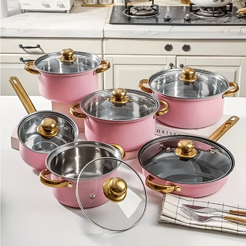 TEMU 12pcs Red Pot Set, Stainless Steel, Pan, Kitchen Cookware Set, Cooking Set, A Of Pots All , The And Practical Gift For Mothers