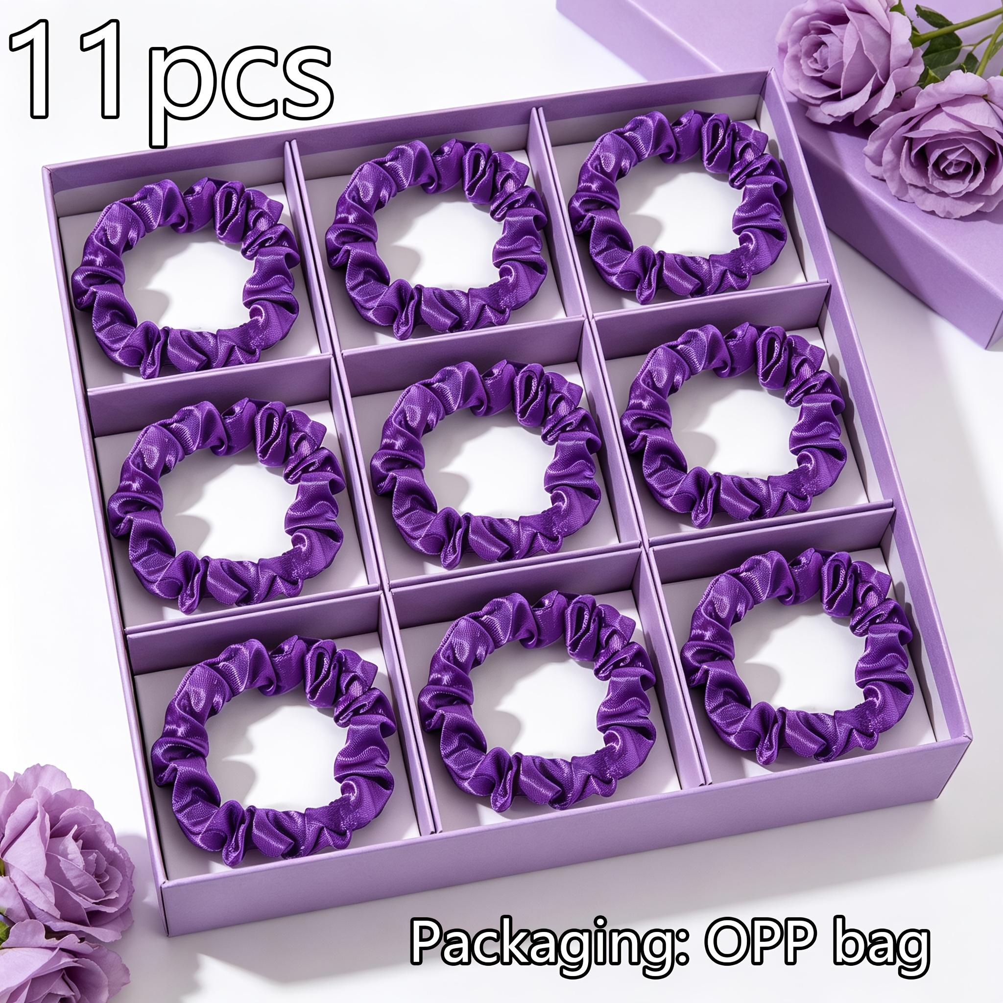 TEMU 11pcs Dark Minimalist Pleated Small Hair Tie, , Hair Tie Hair Accessory Bracelet, High Elasticity Bun Hair Tie Hair Accessory