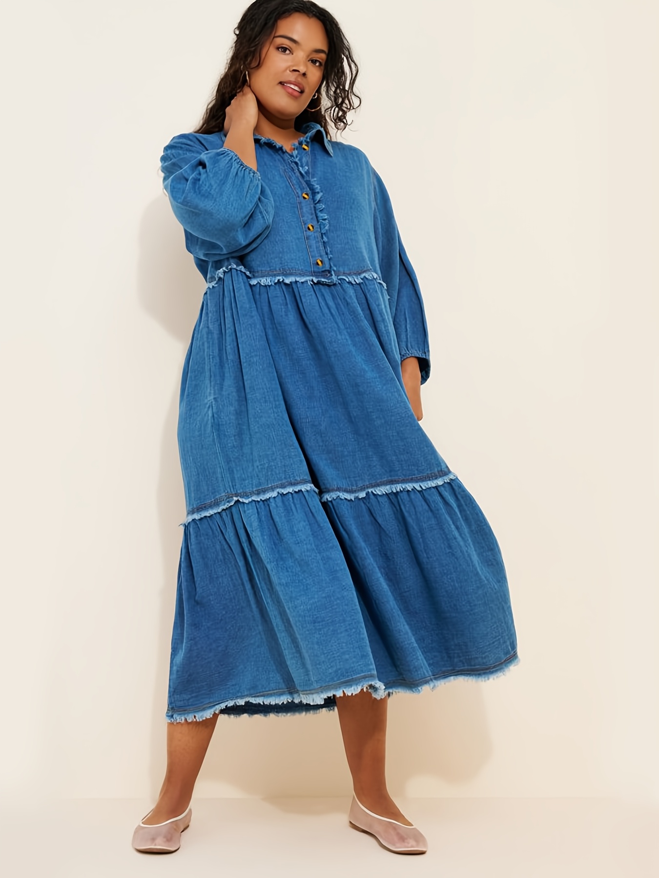 2026ss vintage layered denim dress loose doll - Temu Cyprus