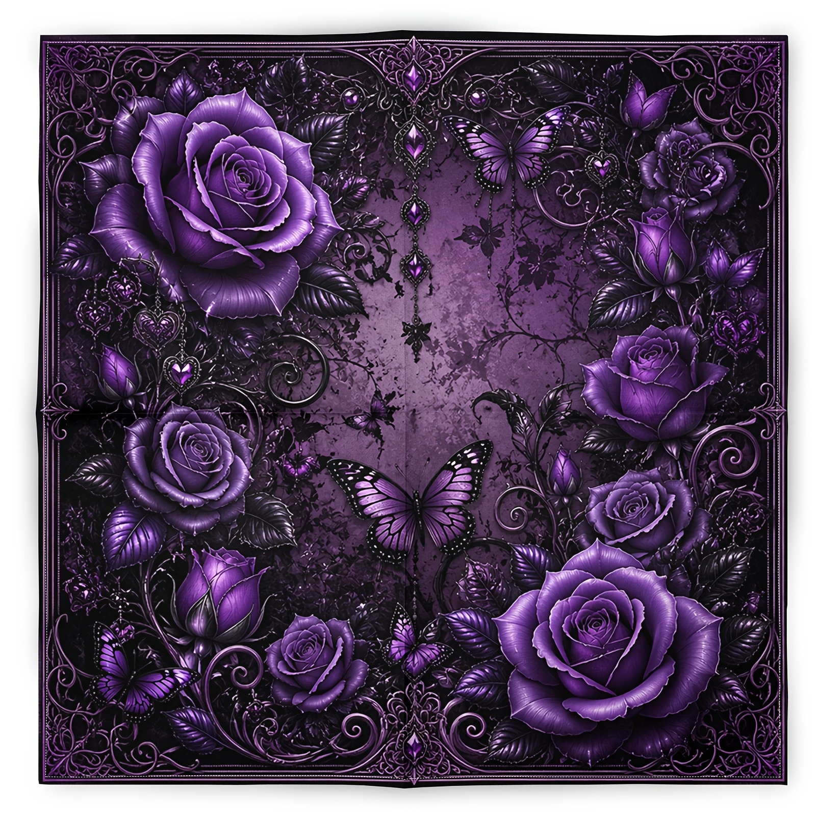 TEMU Deep Purple Rose Vintage Fashion Scarf Neck Gaiter, Dark Pattern Lace Hip-hop Trendy Bandana, Gothic Style Sports Handkerchief Square Scarf,