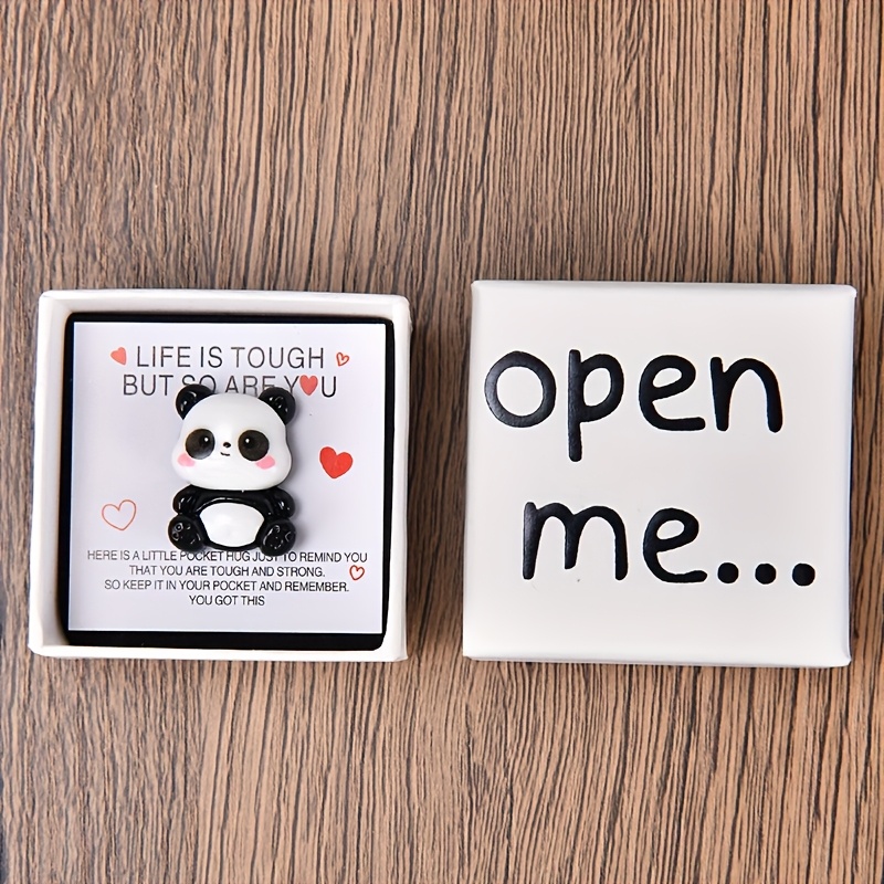TEMU '' Set Includes A Resin Panda Decoration - Featuring A Thoughtful Little Gift, An Inspirational Encouragement Card For , Perfect For Birthdays,