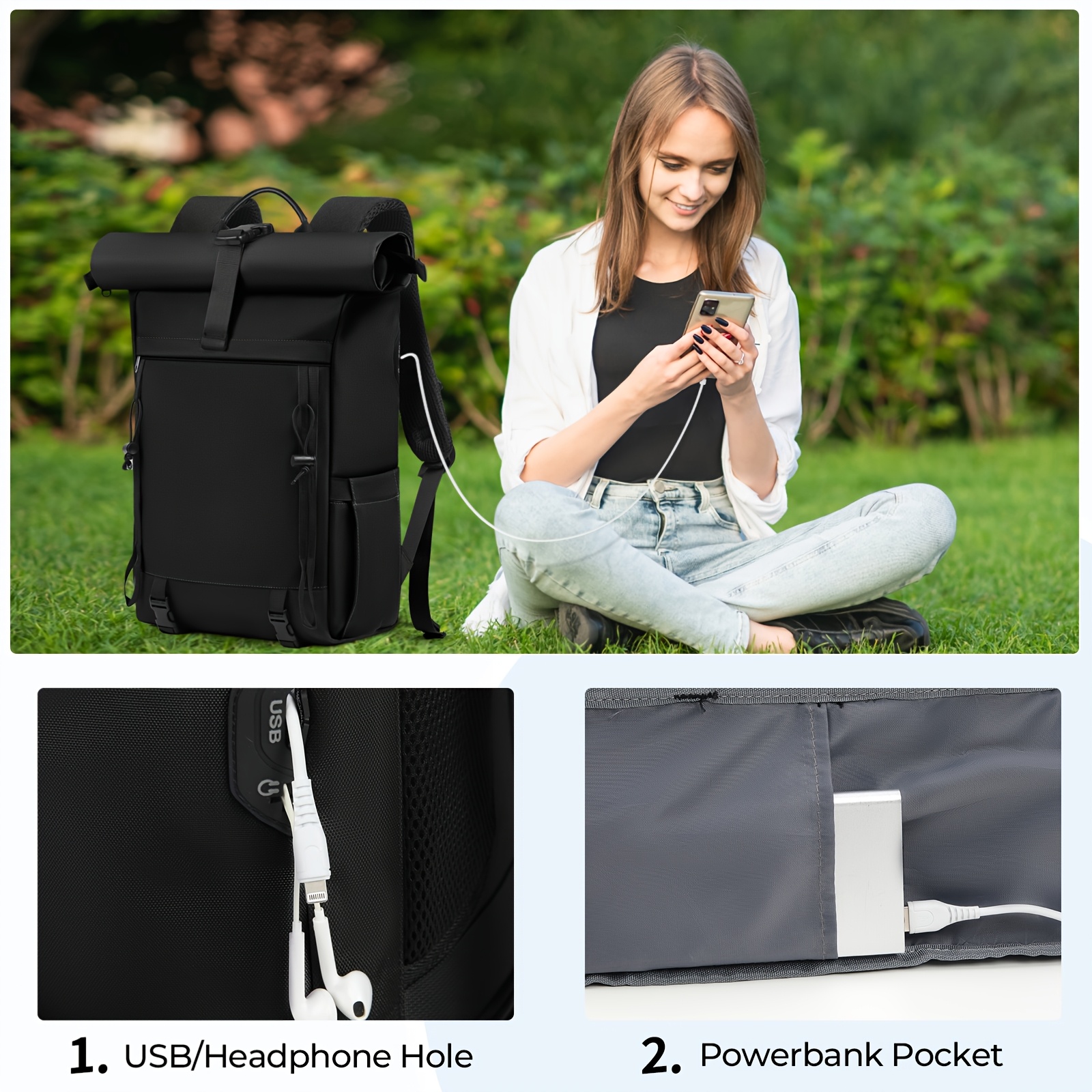 RAINSMORE 17-inch Travel Laptop Backpack for Outdoor Hiking, Unisex, Suitable for Hiking, Mountaineering, Work, Camping, Large Capacity Backpack, Black