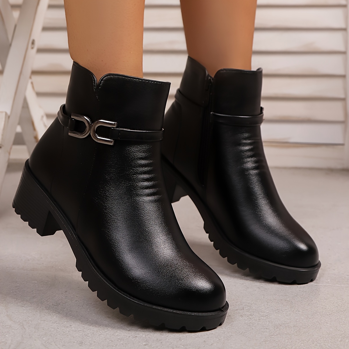 Image of Women's Knight Mom Boots, Christmas Gift, New Autumn/winter Outdoor Round Toe Side Zipper Anti-slip Ankle Boots, Fashionable Casual Versatile Women's Boots. Zuqingxieye, Women Shoes