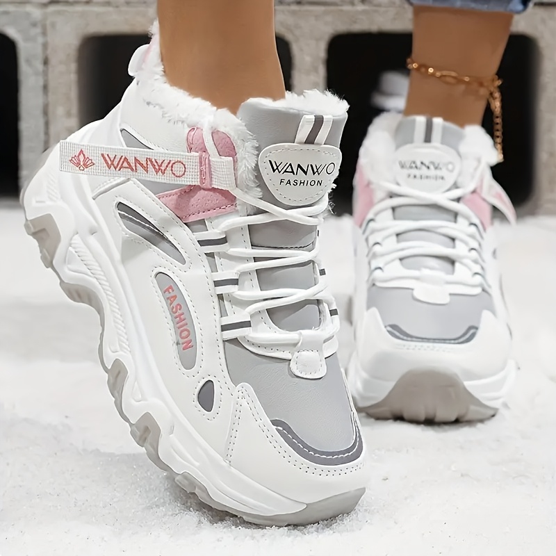 TEMU Women's Warm Winter Ankle Boots With Anti-slip Sole & Microfiber Upper - Round Toe Laced/hook-and-loop Closure Sneakers Suitable For Outdoor