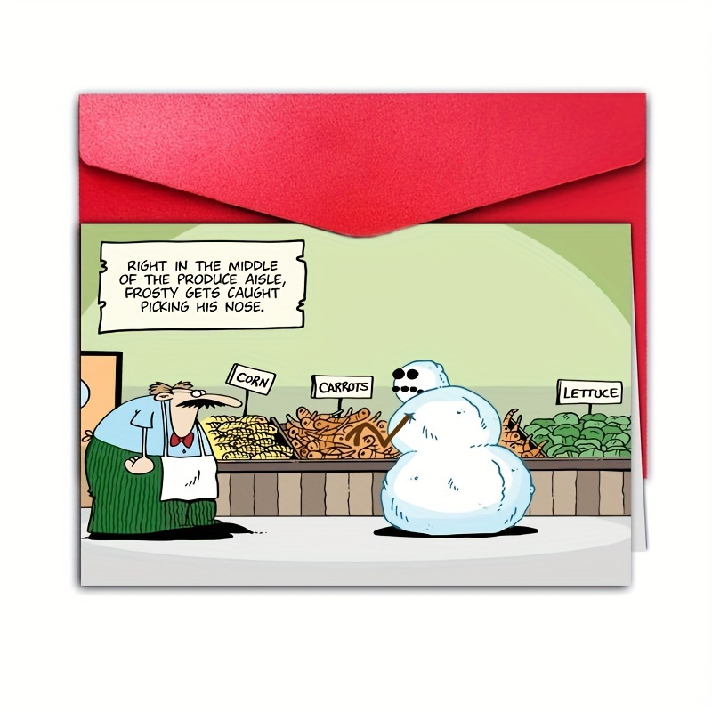 

Funny Snowman Christmas Card - Suitable For Anyone, | Cartoon Design Interesting Holiday Greetings