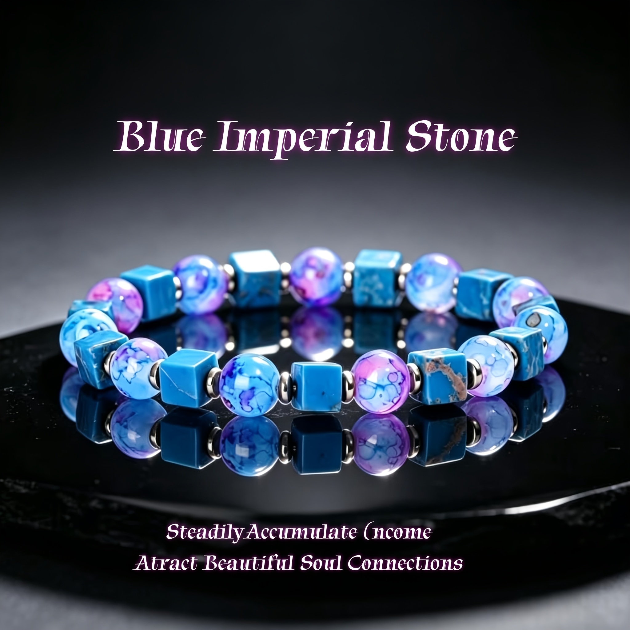 TEMU Pieced Blue-purple Ombre Bead Elastic Bracelet Wealth And Income Support Marriage Unisex Bohemian Style Bracelet Birthday Valentine's Day Gift