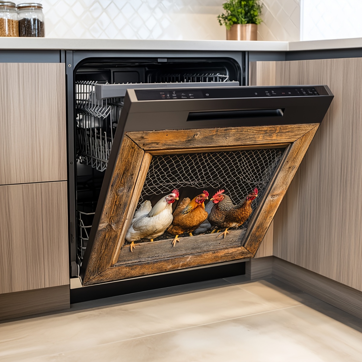 2pcs realistic rooster in cage self   dishwasher sticker pvc material festive home decor for kitchen cabinet suitable for easter hanukkah thanksgiving valentines day