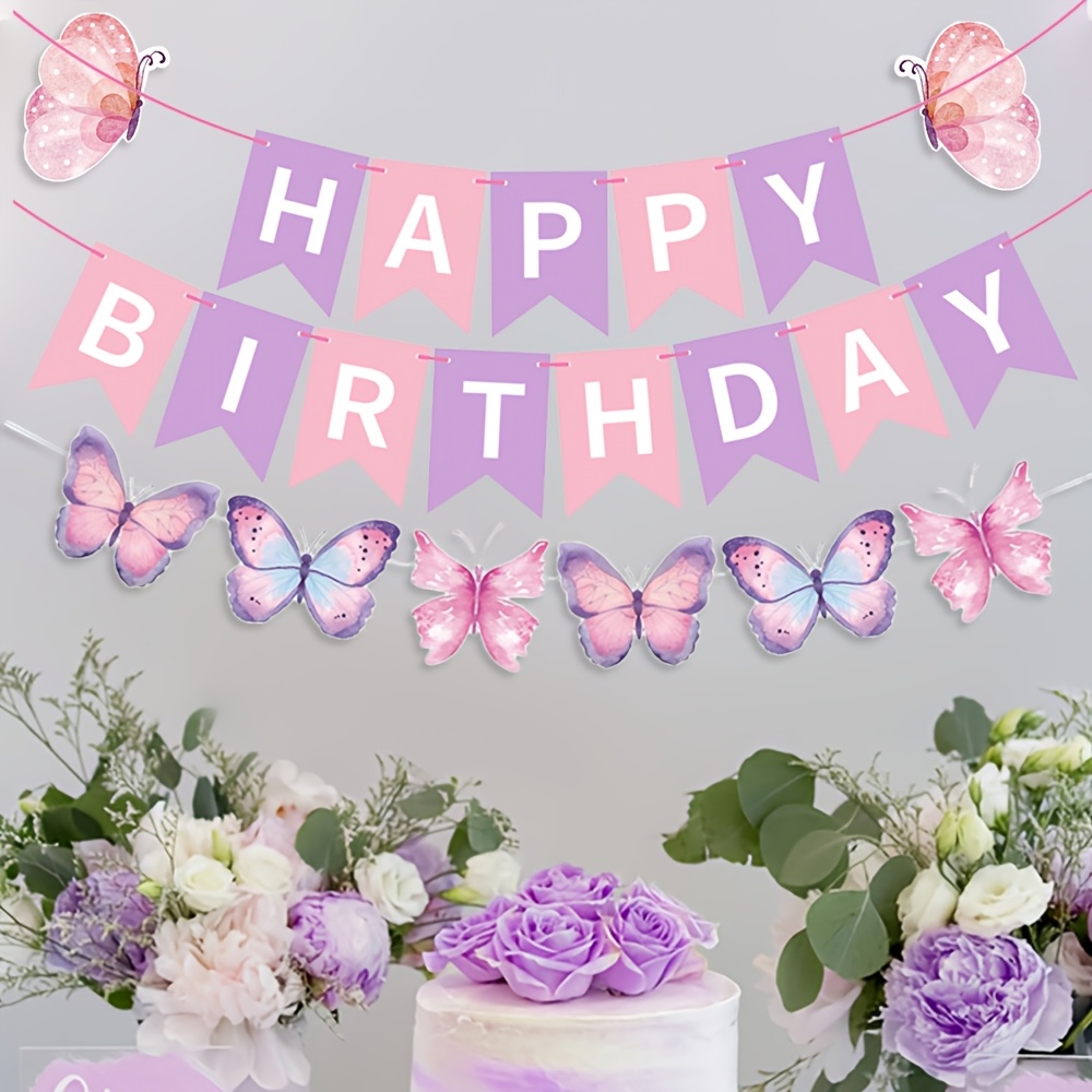 Image of Birthday Party Banner With Pink Purple Hanging Swirl Streamers Decoration Set For Birthday Party Supplies I Perfect For Halloween