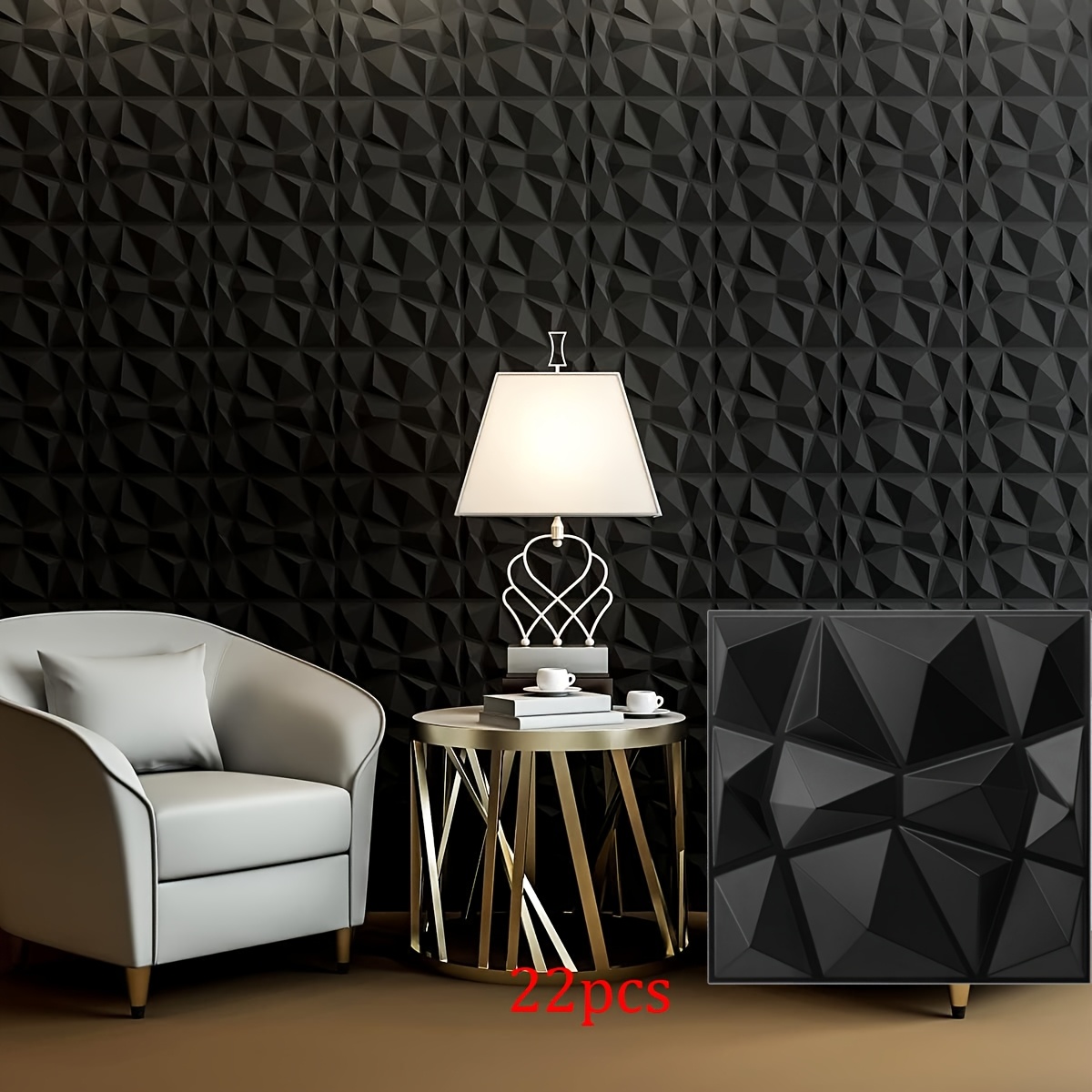 1pc/12pcs/22pcs Diamond Design Decorative 3d Wall Panels, 30cm X 30cm Matte White/black, Home Decor Wall Stickers, Home Decoration, Decorating Room, Wall Art