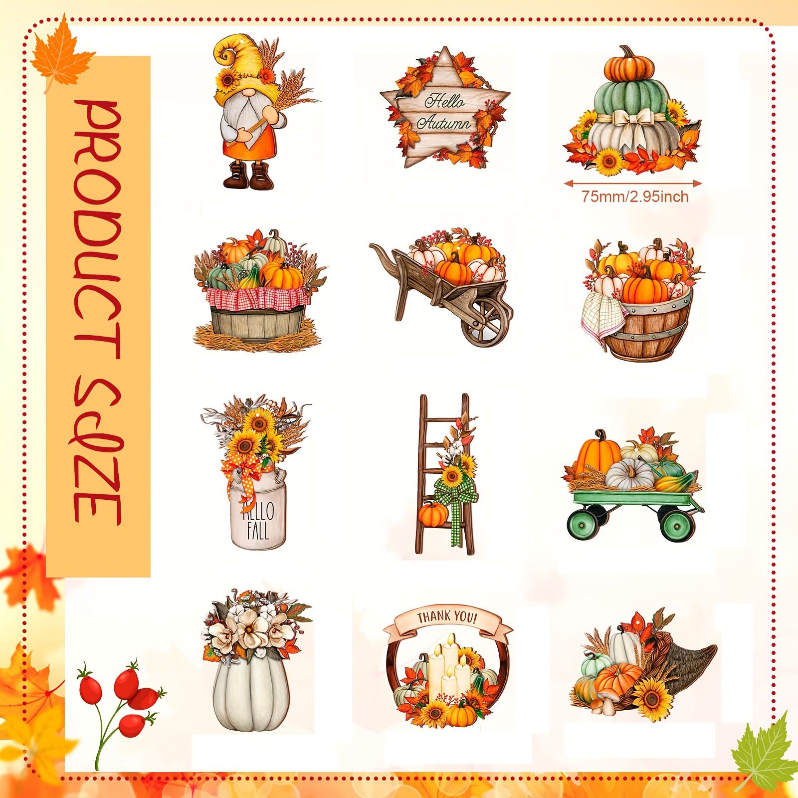TEMU 12pcs Fall Tree Ornament Vintage Autumn Hanging Decor, Gnome | Thanksgiving Hanging Decor, 12 Styles Harvest Ornament, Pumpkin Gnome Maple Leaf