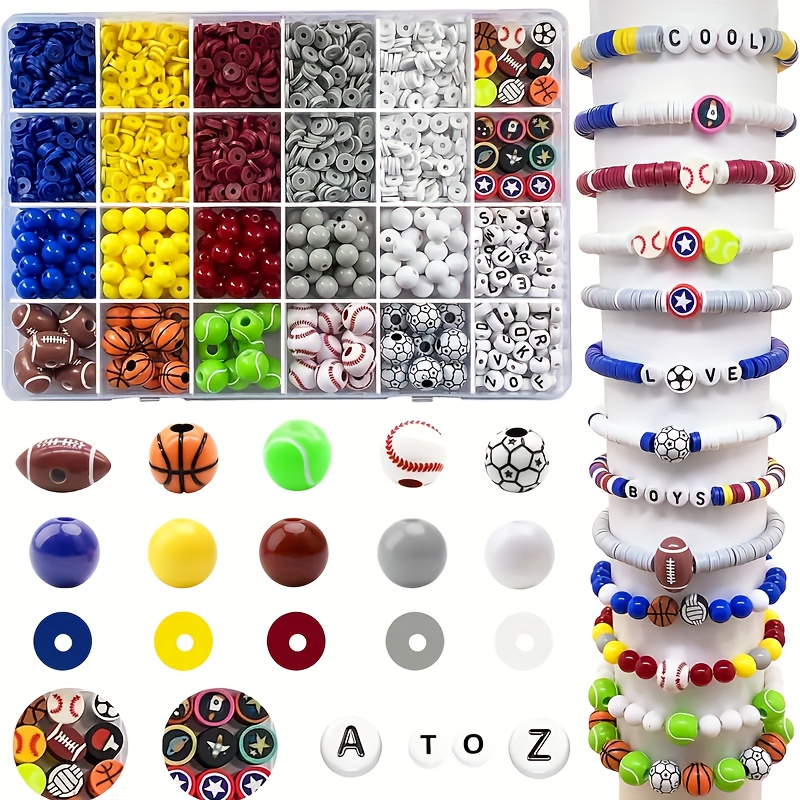 Image of Jewelry Making Set, Approximately 2080 Sports Ball Beads Including Volleyball, Softball, Soccer, Baseball, Basketball, And Letter Beads, Suitable For Bracelets