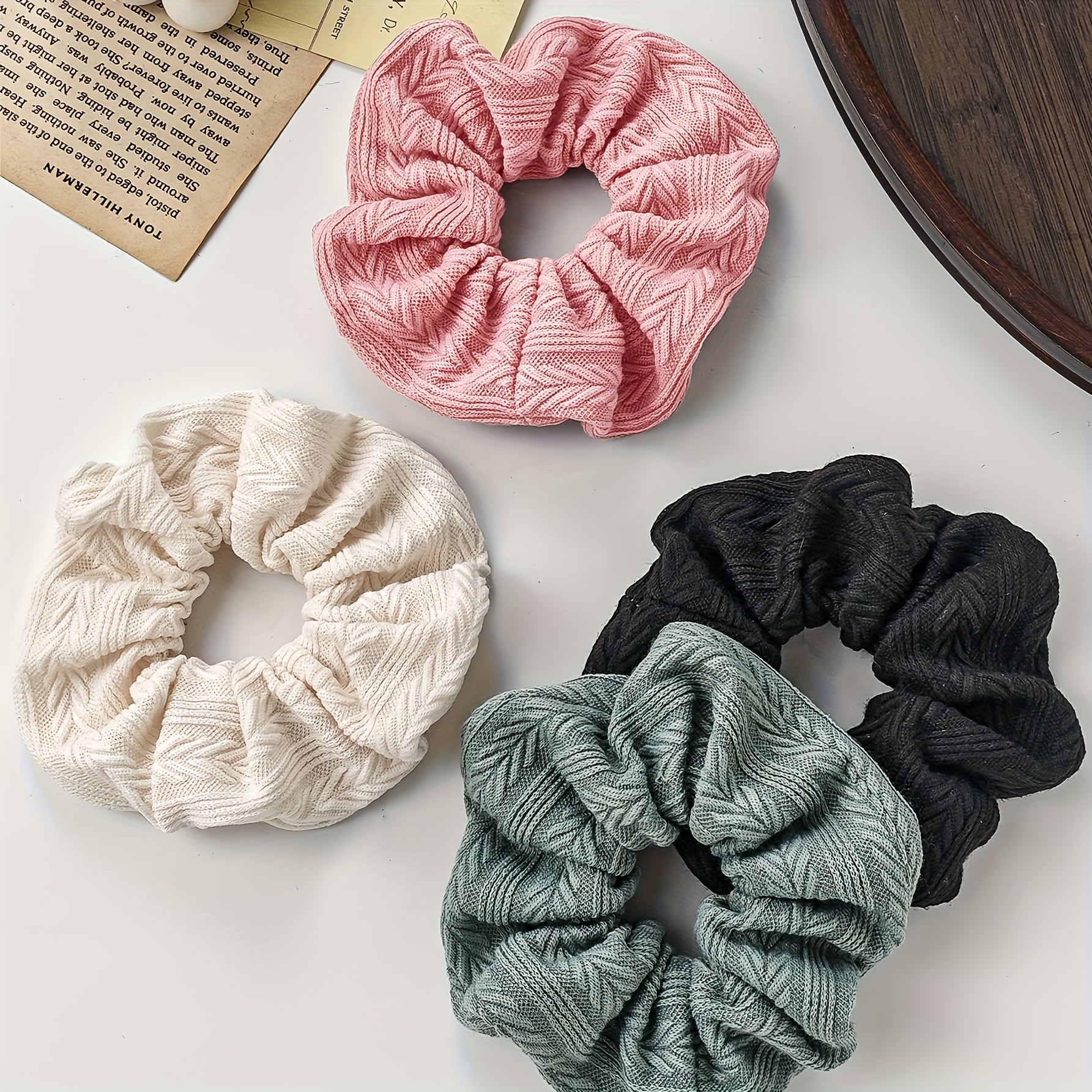 TEMU 4pcs Chouchous Élastiques en Satin avec Motif de Branche de pour Femmes - Accessoires Cheveux