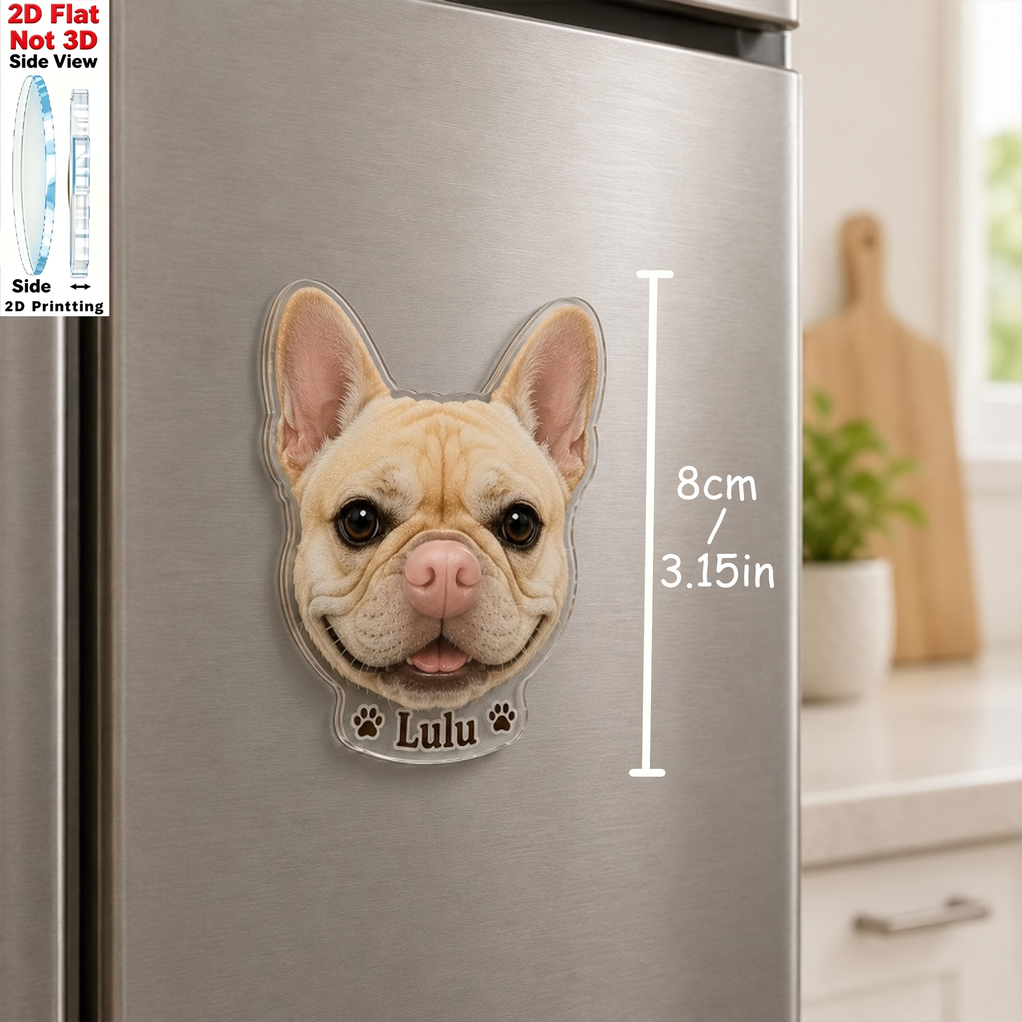 TEMU [customizable] 2d Flat 1pc Personalized Dog Magnet, Customizable Name And Photo/text - Suitable For Refrigerator, Pet Portrait Acrylic Magnet,