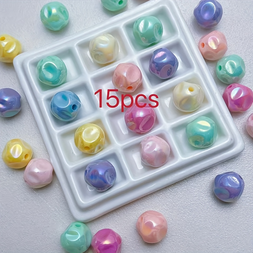 TEMU 15 Stück Acryl Multicolor AB Schillernde Unregelmäßige Figur Perlen, Zufällige Gemischte Farben, für Perlenarbeiten, Handy-Anhänger und Andere