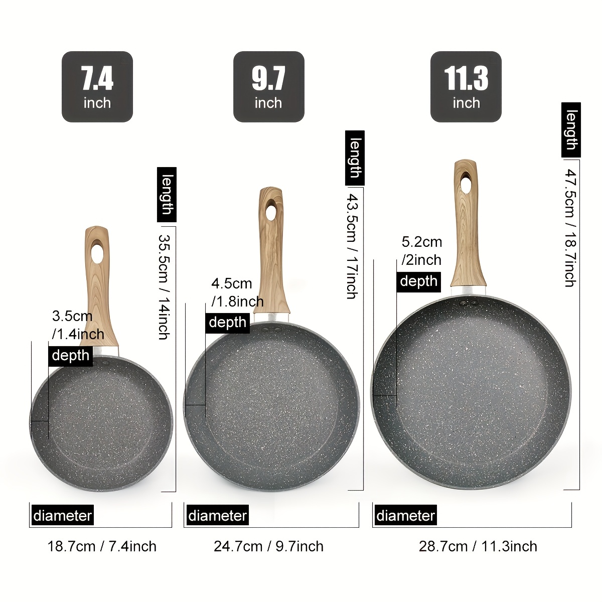 Image of 3pcs Pan Set, Premium Durable Pan, Stew Can , No Chemical Coating Is , Second Cleaning Time And Effort, Ideal For And Professional Chefs