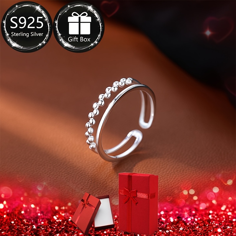 S925 Double Layer Round Bead Ring for Women
