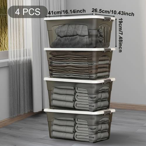 item picture 4pcs stackable storage boxes with lids and handles multiple sizes for closet underbed kitchen food and storage sturdy and durable suitable for bedroom kitchen car trunk and home decor random color