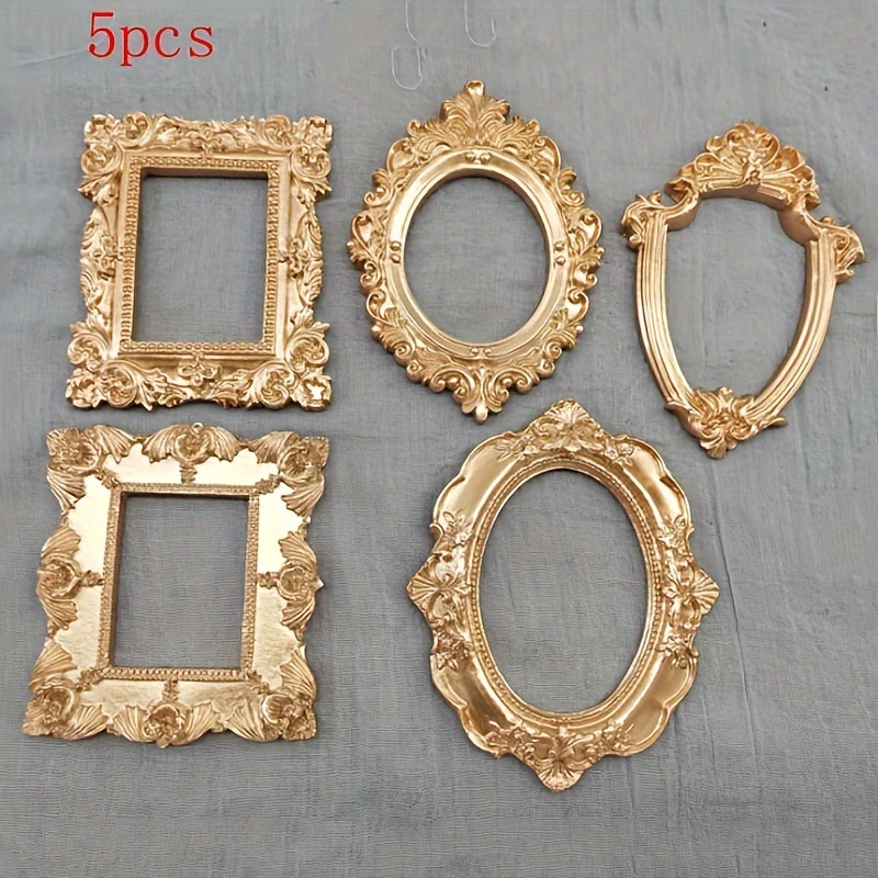 

5pcs Vintage European Resin Oval Mini Photo Frames For Jewelry Display - Antique Golden