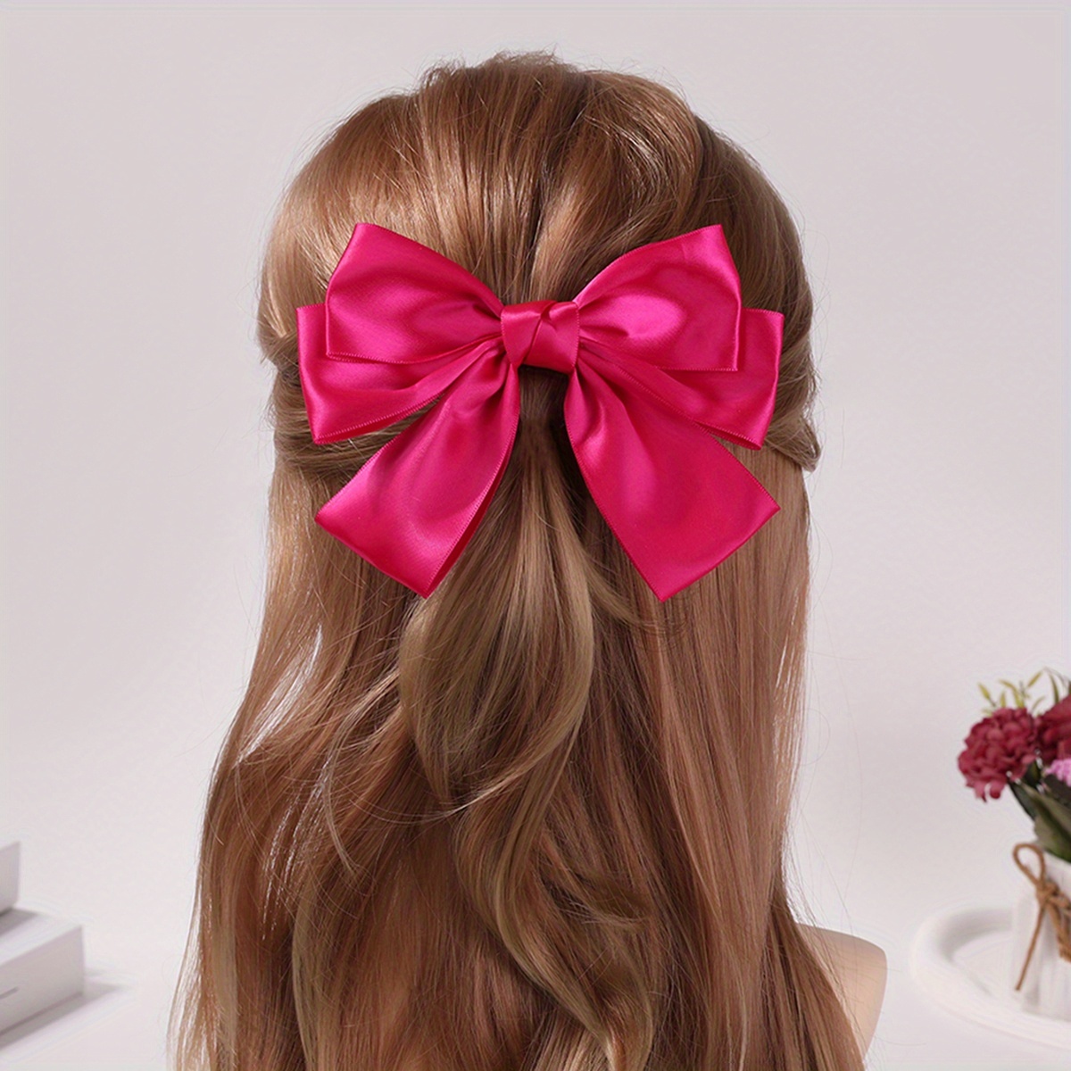 Image of A European And American Three-layer Bow Spring Hairpin In Fuchsia, Perfect For Casual Updos And Versatile Fashion, Ideal For Party Outfits And Women's Hair Additions