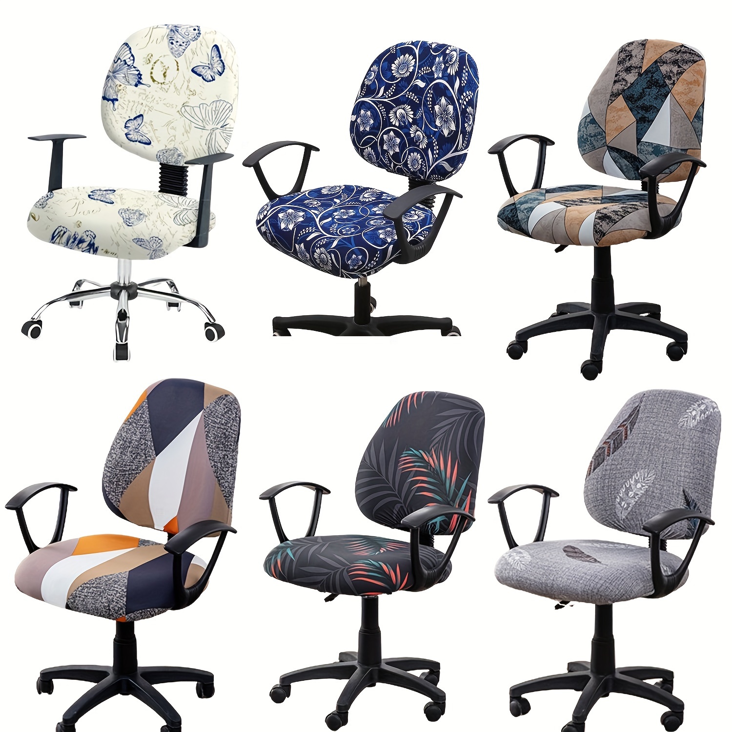 

2pcs Set Stretch Printed Office Computer Chair Covers, Soft Spandex Universal Rotating Desk Chair Slipcover, Removable Washable Chair Protector (seat Cover + Backrest Cover)