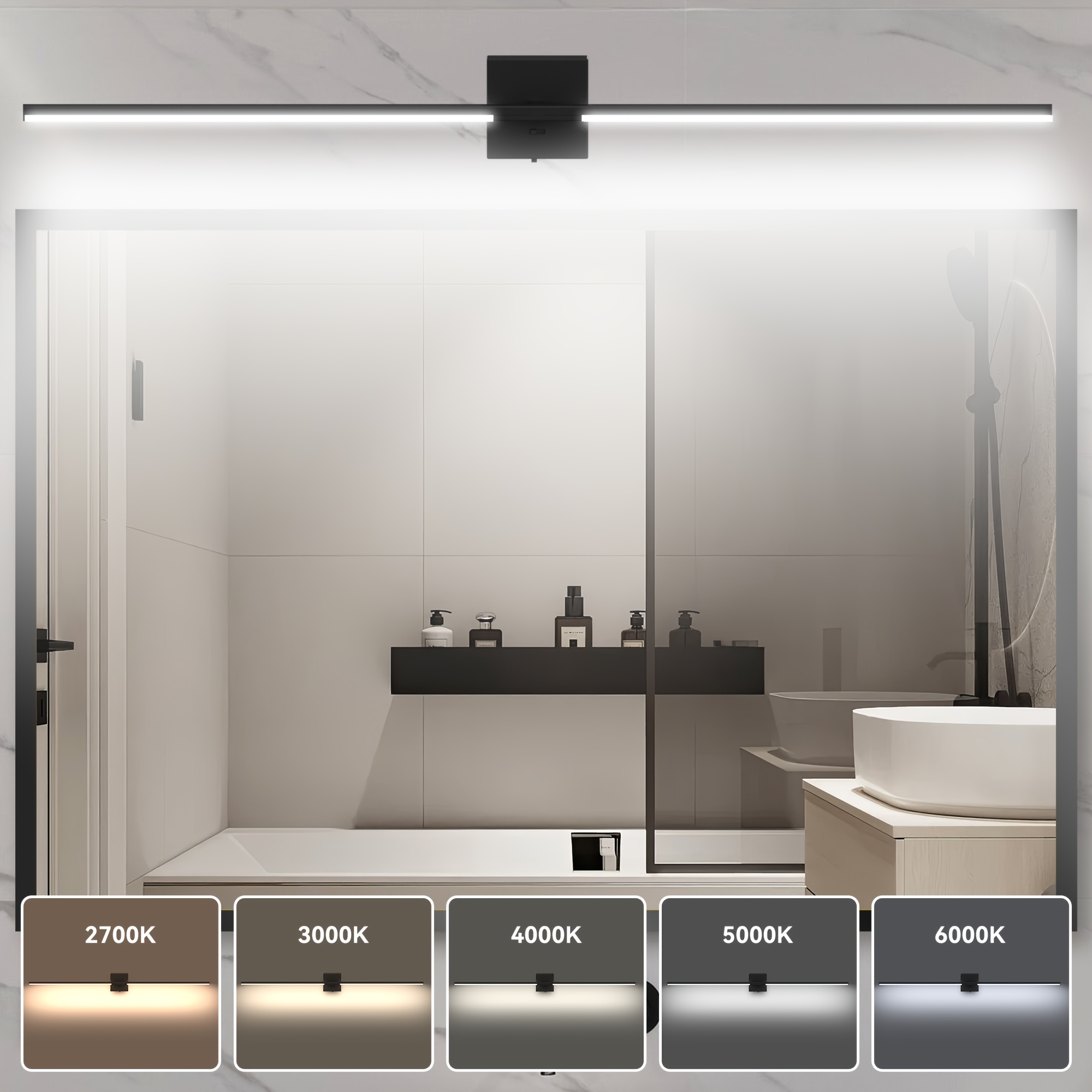 TEMU 48 Inch Modern Led Bathroom Vanity Light, Built-in Dimmer Switch, 28w 120v Dimmable Fixture Over Mirror, Matte Silver/ Black Aluminum Wall