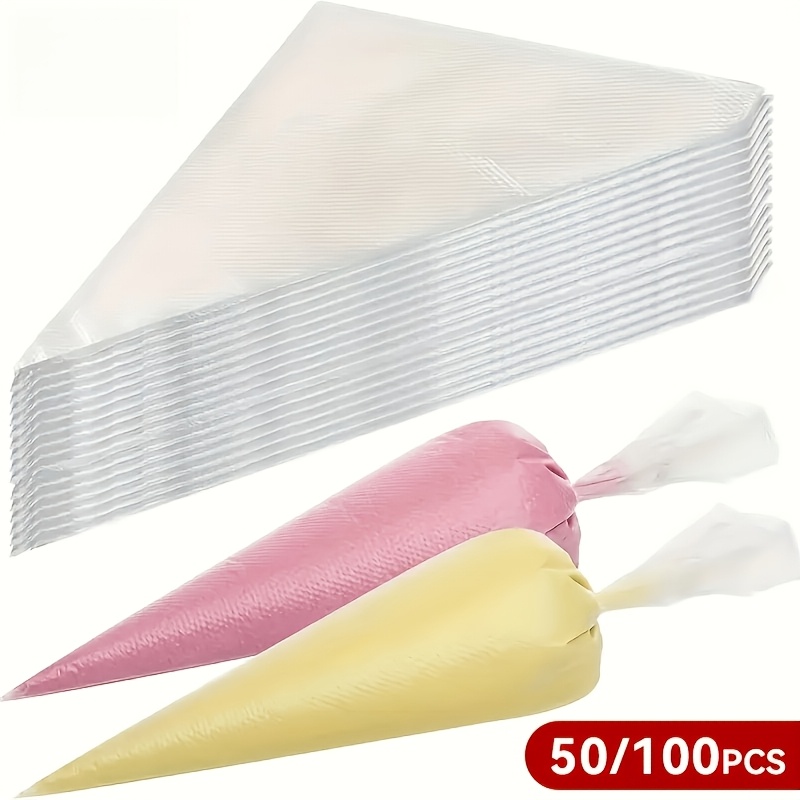100 50pcs disposable heavy duty plastic piping bags with   tip individually wrapped icing frosting bags for cake decorating cupcakes bulk pastry decorating supplies for home bakers professional chefs