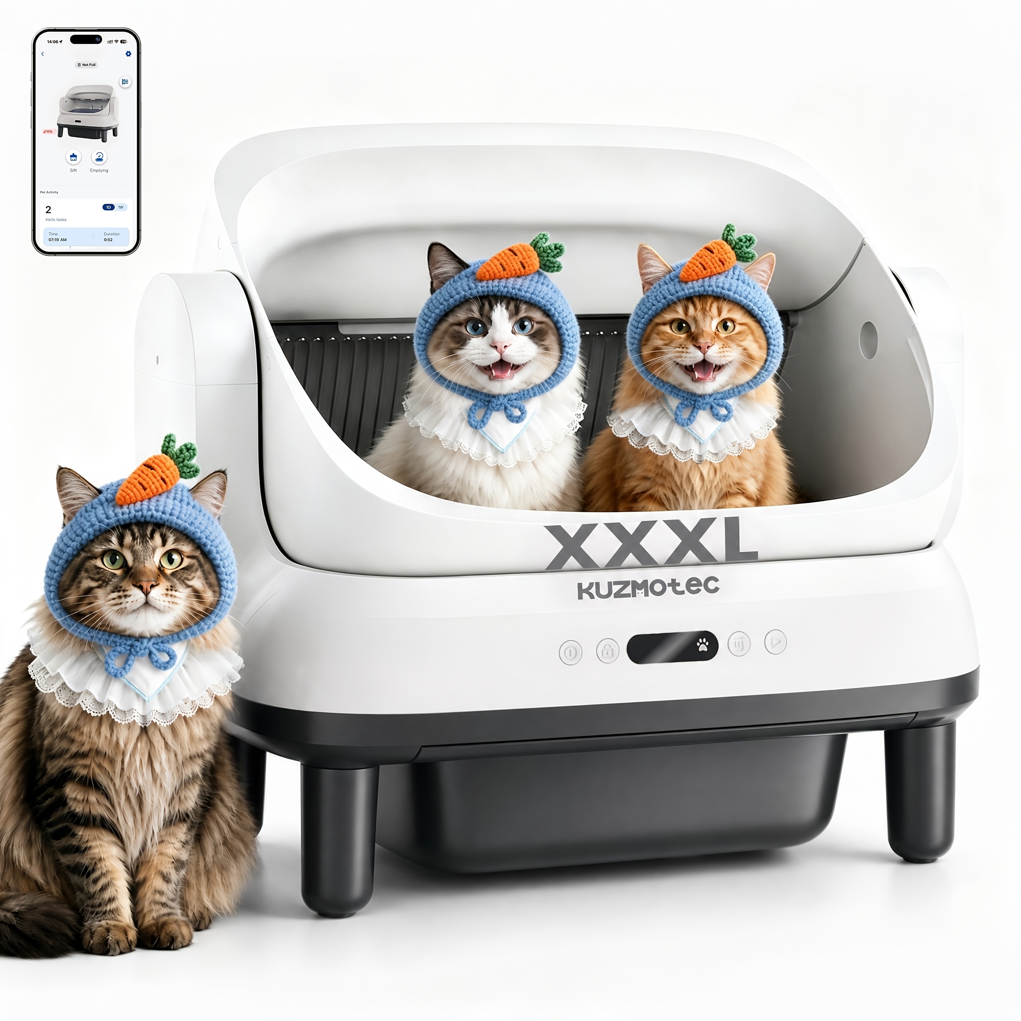 TEMU DEVOKO Bac à litière auto-nettoyant pour chat 120 Litres XXXL : un bac à litière automatique pour chat avec via application et fonctions