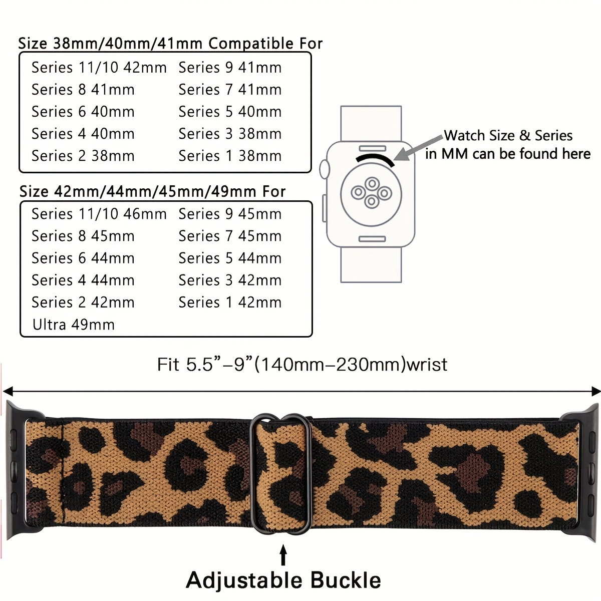 Stretchy Nylon Watch Band Compatible WithiWatch 38mm 40mm 41mm 42mm 44mm 45mm, Adjustable Leopard Strap For IWatch Series 7 6 5 4 3 2 1 SE