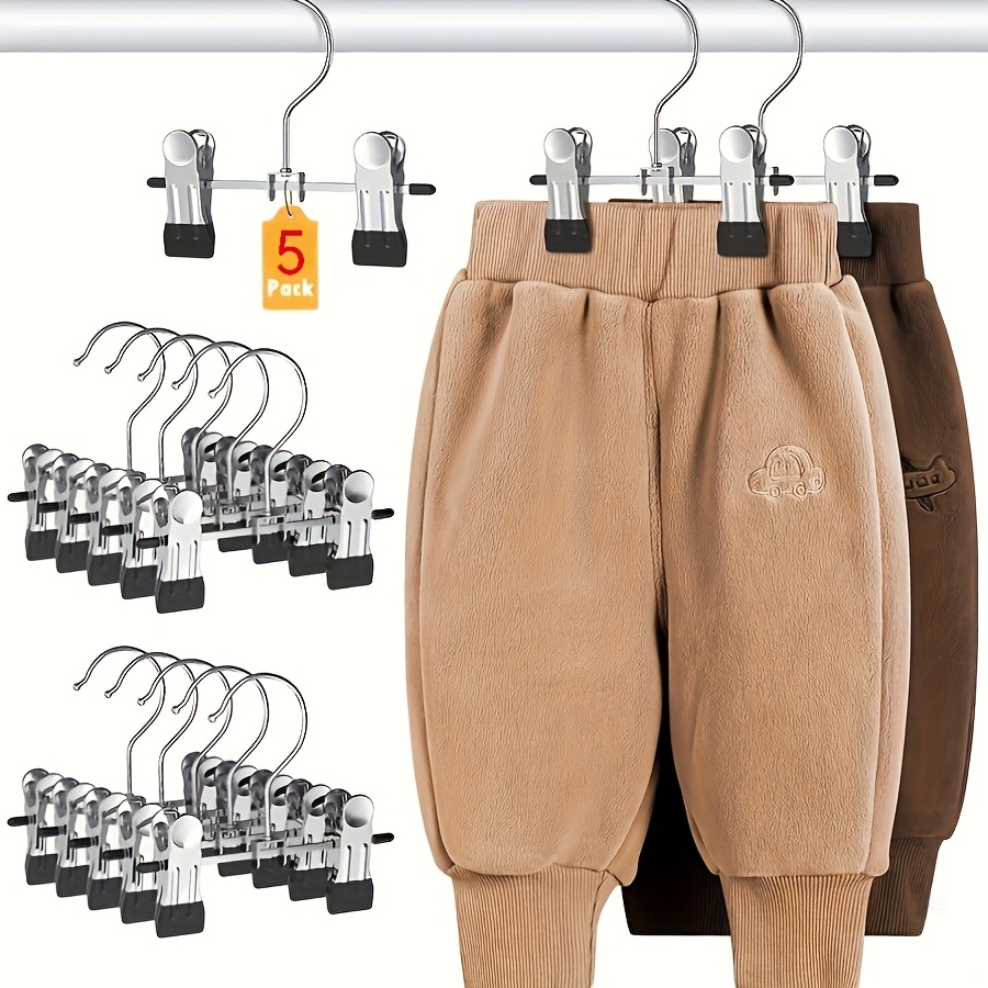 E-shop 5-Pack Hosenbügel mit Clips, geeignet für Hosen, Röcke, Jeans Kinderkleidung – Platzsparende Metallbügel, polierte Oberfläche, langlebige