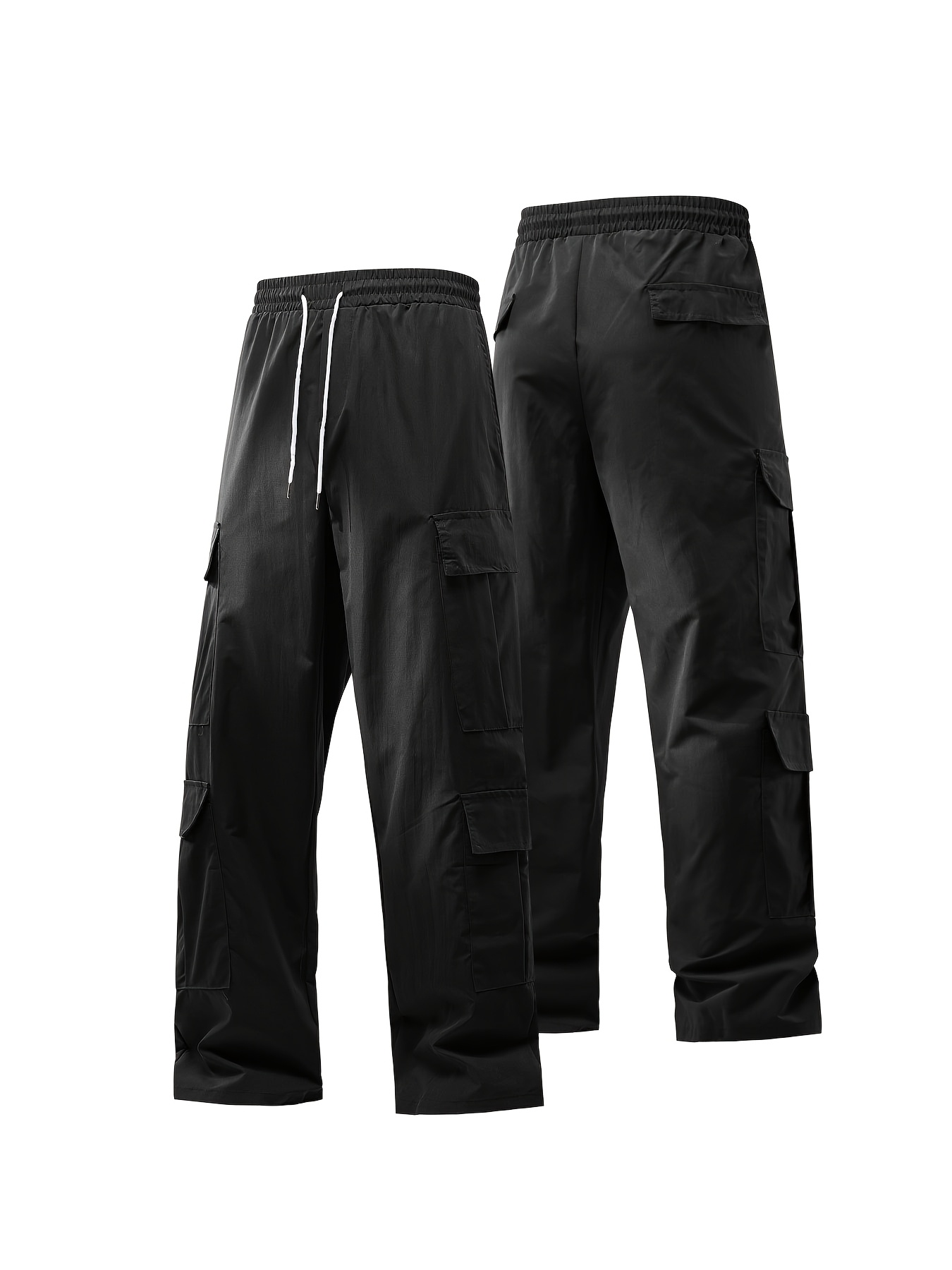 solid multi flap pockets men's straight leg cargo pants