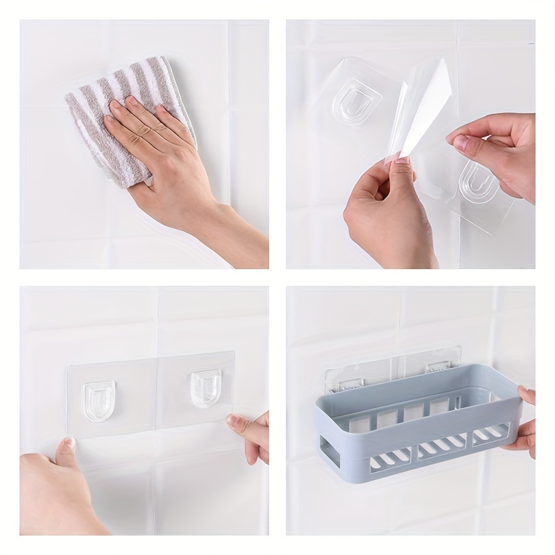 1pc wall mounted bathroom organizer shelf self   no drill storage rack for shampoo shower gel plastic shower caddy dish sponge holder   plastic no electricity needed details 5