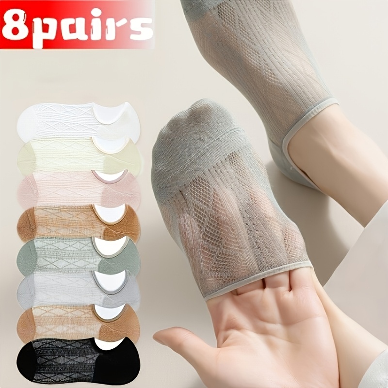 TEMU Confezione da 8 di calzini invisibili da donna - Calzini alla caviglia in rete traspirante adatti a sneakers - Colori a con a costine, lavabili